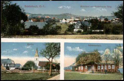 Schönbach (Sachsen) Schützenhaus. Kirche. Stadt 3 Bild Oberlausitz 1916