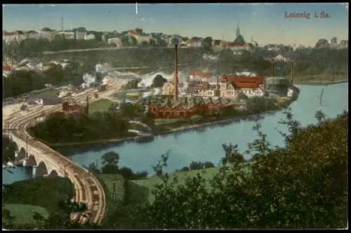 Ansichtskarte Leisnig Stadt Fabrik Bahnhof 1916