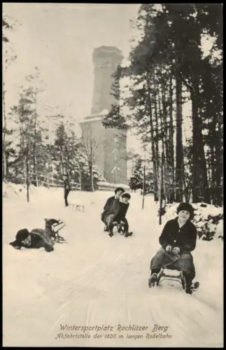 Rochlitz Aussichtsturm - Rochlitzer Berg Kinder beim rodeln Winter 1916