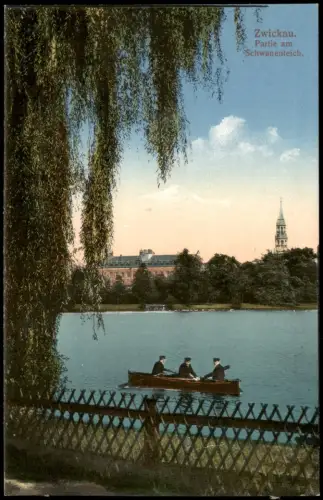 Ansichtskarte Zwickau Partie am Schwanenteich - Ruderer 1916
