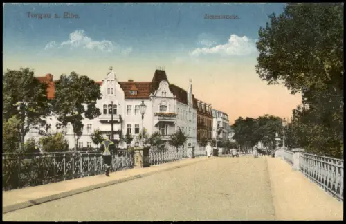 Ansichtskarte Torgau Zietenbrücke. Straßenpartie 1916