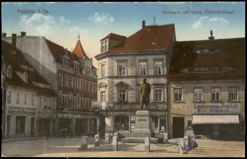 Ansichtskarte Pulsnitz Neumarkt Geschäfte 1916