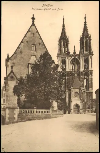 Ansichtskarte Meißen Kornhaus-Giebel und Dom. Weg 1916
