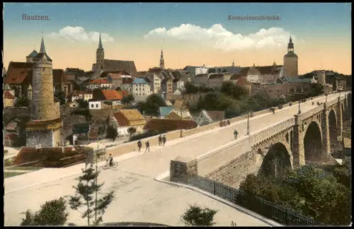 Ansichtskarte Bautzen Budyšin Kronprinzenbrücke. 1915