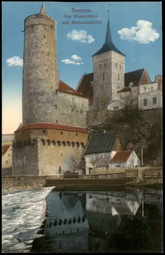 Ansichtskarte Bautzen Budyšin Alte Wasserkunst und Michaeliskirche 1914
