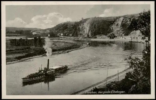 Ansichtskarte Diesbar (Elbe)-Nünchritz (Elbe) Elbe und Dampfer 1915