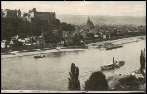 Ansichtskarte Pirna Schloss Sonnenstein Flußbadeanstalt Dampfer 1915