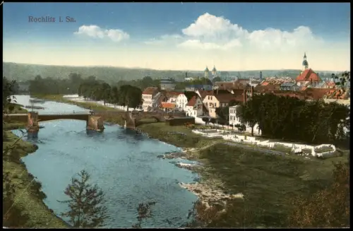 Ansichtskarte Rochlitz Stadtpartie und Brücke 1914