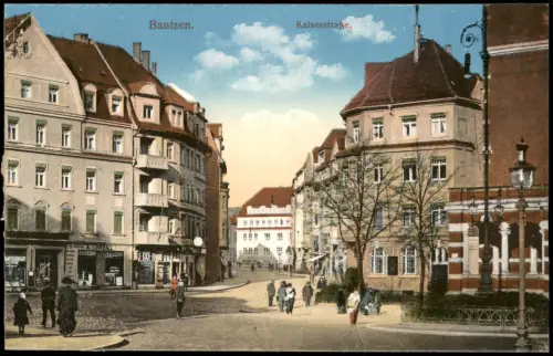 Ansichtskarte Bautzen Budyšin Kaiserstraße belebt 1915