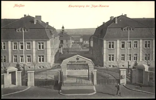 Ansichtskarte Meißen Haupteingang der Jäger-Kaserne 1915