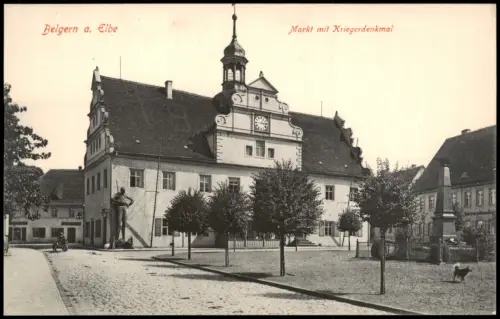 Ansichtskarte Belgern Markt mit Kriegerdenkmal 1914
