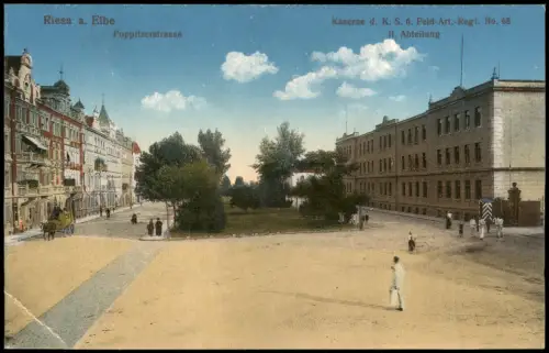Ansichtskarte Riesa Poppitzerstrasse Kaserne 1915