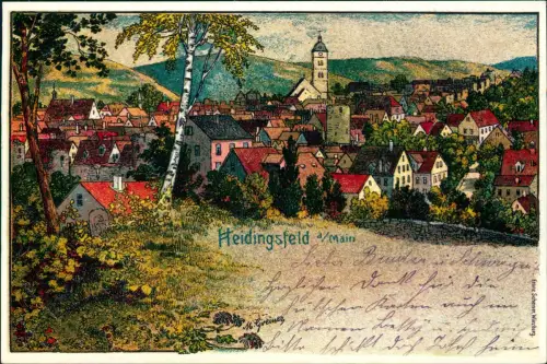 Ansichtskarte Heidingsfeld-Würzburg Stadtpartie Künstlerkarte 1999