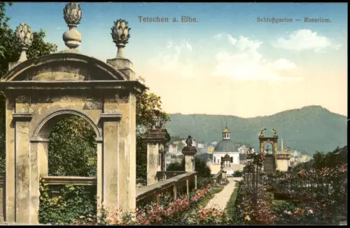 Postcard Tetschen-Bodenbach Decín Schloßgarten Rosarium, 1914