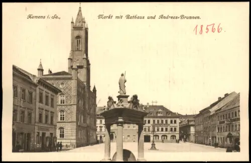 Ansichtskarte Kamenz Kamjenc Marktplatz Denkmal 1909