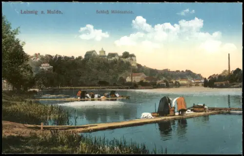 Ansichtskarte Leisnig Frauen beim Wäsche waschen an der Mulde 1915