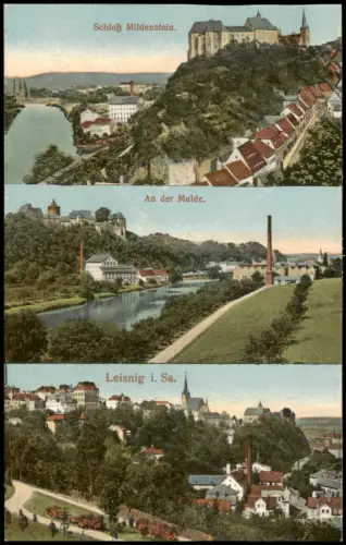 Ansichtskarte Leisnig 3 Bild Mulde Stadt Schloß 1915