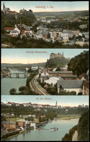 Ansichtskarte Leisnig Schloß Mildenstein. An der Mulde. 3 Bild 1914