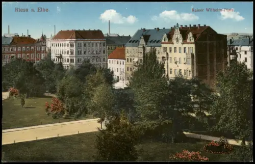 Ansichtskarte Riesa Kaiser-Wilhelm-Platz, Schornsteine 1915