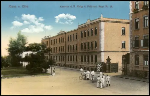 Ansichtskarte Riesa Kaserne d. II. Abtlg. 6. Feld-Art.-Regt. No. 68. 1915