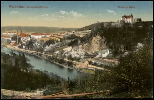 Ansichtskarte Waldheim (Sachsen) Zschopautalpartie. Goldene Höhe. 1914