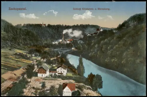 Ansichtskarte Kriebstein Zschopautal. Schloß Kriebstein u. Ehrenberg. 1914