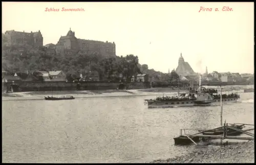 Ansichtskarte Pirna Schloss Sonnenstein Anlegestelle Dampfer 1915