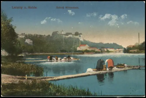 Ansichtskarte Leisnig Frauen beim Wäsche waschen an der Mulde 1915