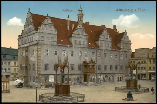 Ansichtskarte Lutherstadt Wittenberg Rathaus und Markt 1915