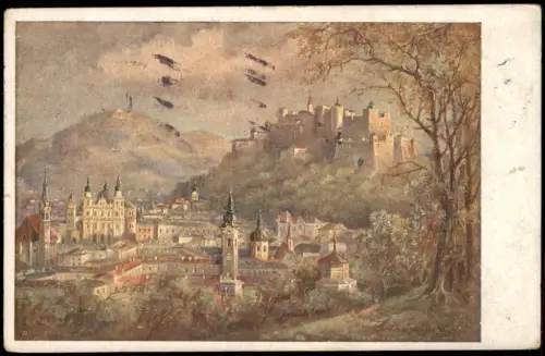 Ansichtskarte Salzburg Stadt Sommerabend Künstlerkarte 1920