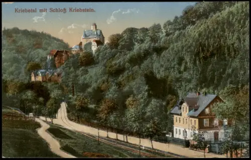 Kriebstein Gasthaus und Weg Kriebetal mit Schloß Kriebstein. 1915
