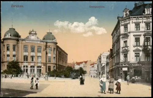 Ansichtskarte Zwickau Georgenplatz Cigarren-Geschäft 1916