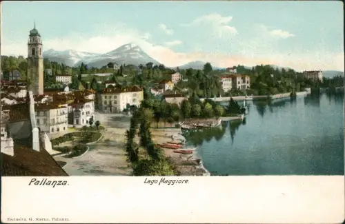 Cartolina Pallanza-Verbania Stadtpartie mit Lago Maggiore 1909