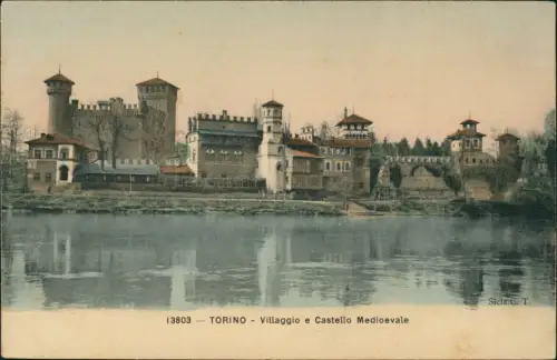 Cartolina Turin Torino Villaggio e Castello Medioevale 1911