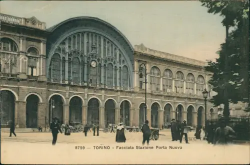 Cartolina Turin Torino Facciata Stazione Porta Nuova Bahnhof 1911