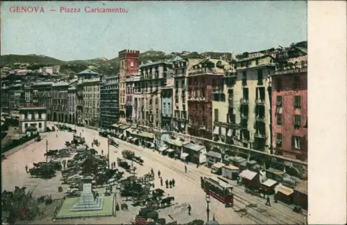 Cartolina Genua Genova (Zena) Piazza Caricamento. 1911