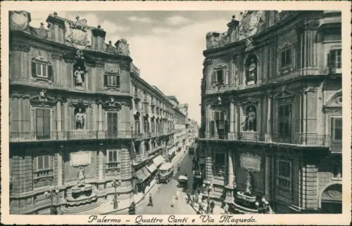 Cartolina Palermo Palermo (Palermu) Quattro Canti e Via Maqueda. 1938