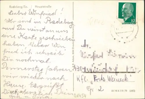 Ansichtskarte Radeberg Hauptstraße Geschäfte 1970