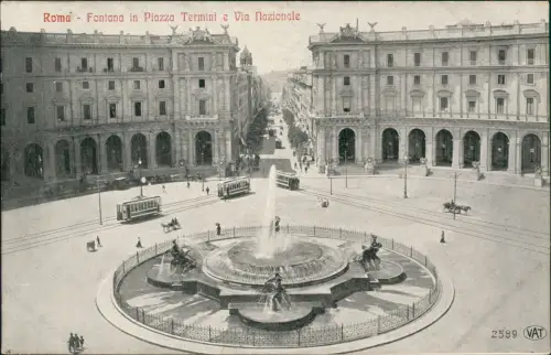 Cartolina Rom Roma Fontana in Piazza Termini e Via Nazionale 1916