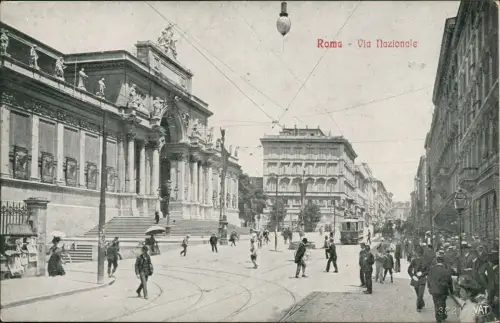 Cartolina Rom Roma Via Nazionale, belebt Straßenbahn 1916