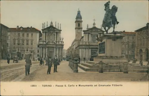 Turin Torino Piazza S. Carlo e Monumento ad Emanuele Filiberto 1912