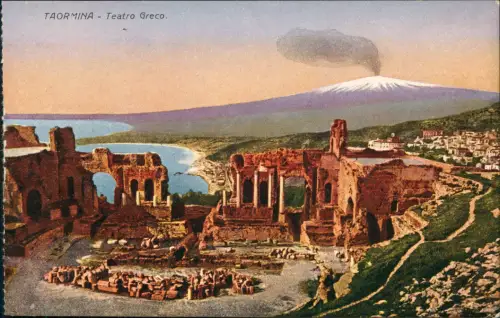 Cartolina Taormina Teatro Greco. Etna 1915  Sicilia Sizilien