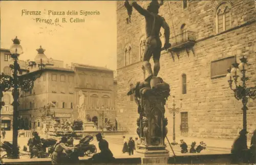 Cartolina Florenz Firenze Piazza della Signoria Perseo di B. Cellini 1914