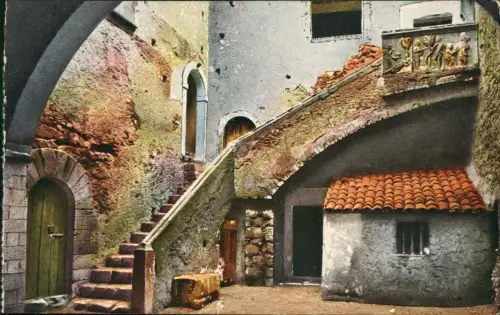 Cartolina Taormina Cortile Palazzo Corvaia. 1914  Sicilia Sizilien