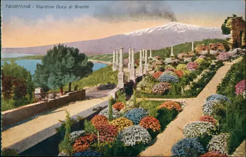 Cartolina Taormina Giardino Duca di Bronte - Etna 1914