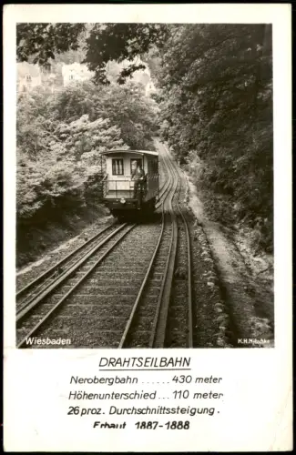 Ansichtskarte Wiesbaden DRAHTSEILBAHN Nerobergbahn mit Technik-Daten 1956