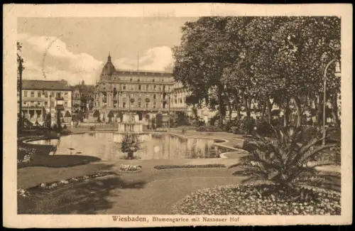 Ansichtskarte Wiesbaden Stadtteilansicht Blumengarten mit Nassauer Hof 1910