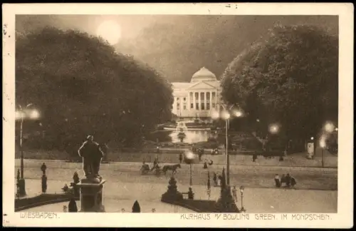 Ansichtskarte Wiesbaden KURHAUS BOWLING GREEN IM MONDSCHEIN 1912