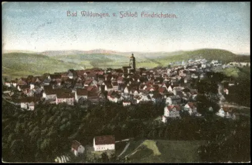 Ansichtskarte Bad Wildungen Gesamt-Ansicht mit Schloss Friedrichstein 1908