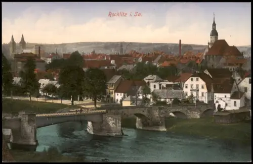 Ansichtskarte Rochlitz Stadtpartie und Brücke 1914